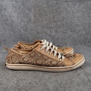 Guess Shoes Womens 9.5 Fashion Sneakers Lace Up Casual Flat Logo Brown